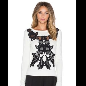 Diane von Furstenberg Shana Sweater with Lace Appliqué Size P XS Ivory